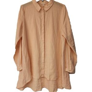 EILEEN FISHER Long Sleeve Peach Linen Button Down Tunic Size Large